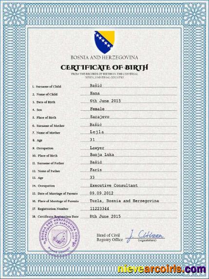Bosnia and Herzegovina birth certificate